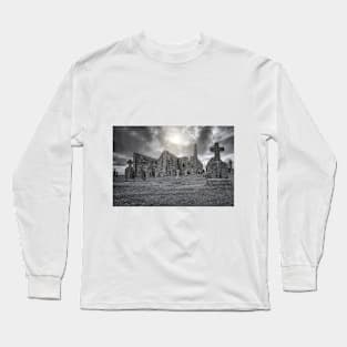 Clonmacnoise monastery ruins on the Shannon in Ireland Long Sleeve T-Shirt